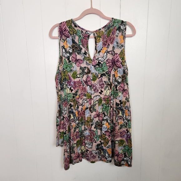 Cupio Boho Butterfly Print Pink Top Cold Shoulder Bell Sleeves Size 1X Stretch - Picture 6 of 7